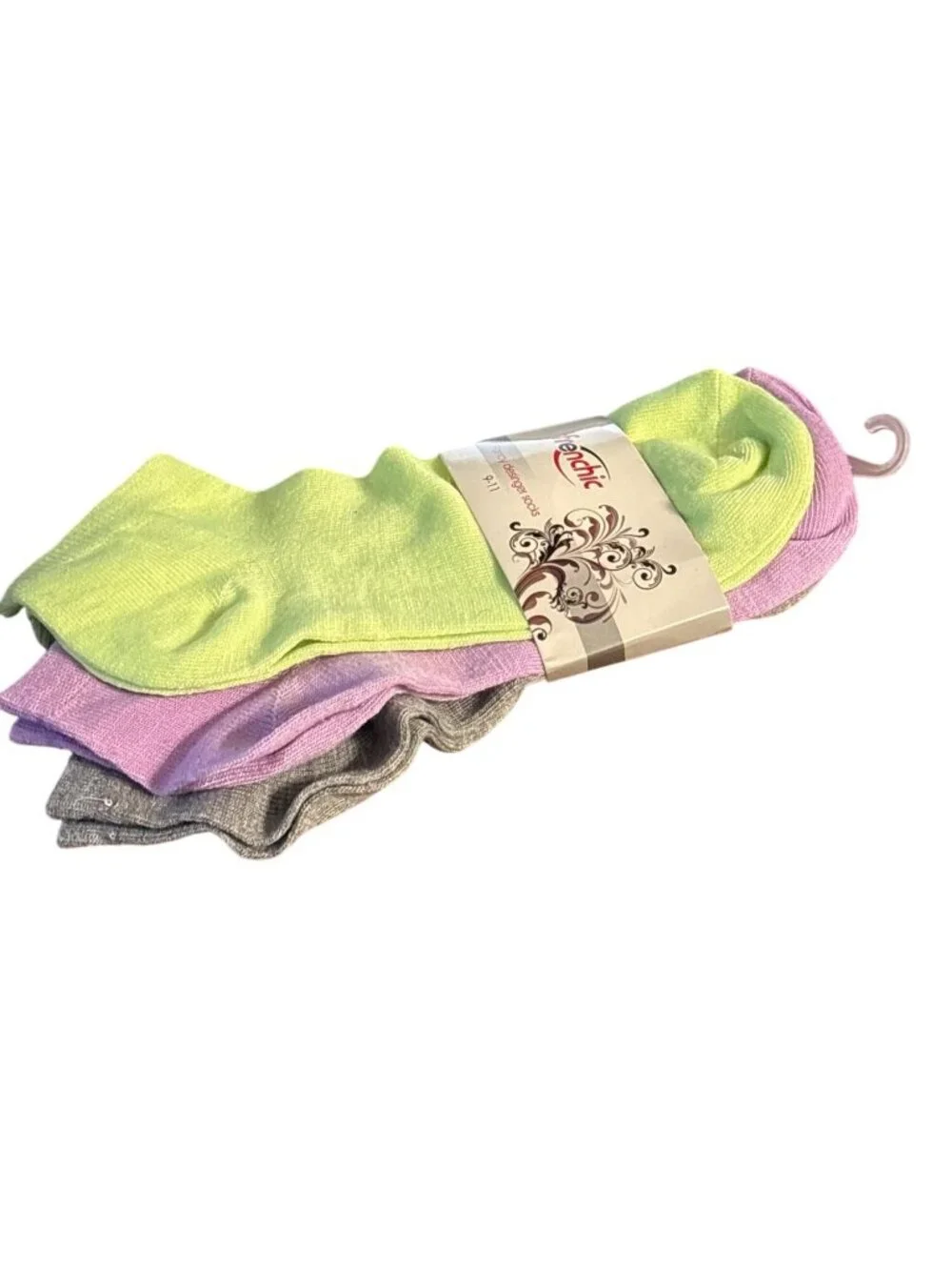 Womens Frenchic Fancy Designer Ankle Sock 9-11 Multi-Pack Gray Purple Lime Green
